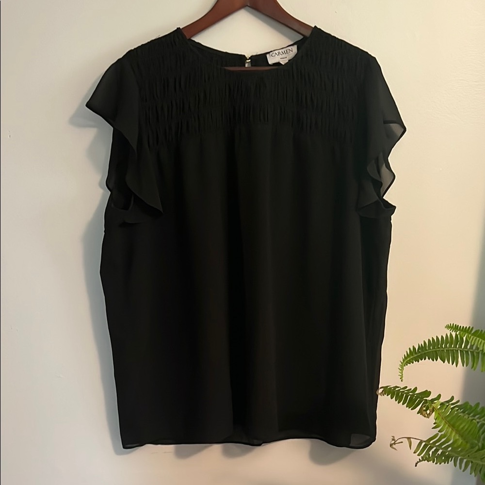 Carmen Black Women's Blouse with Ruffle sleeves